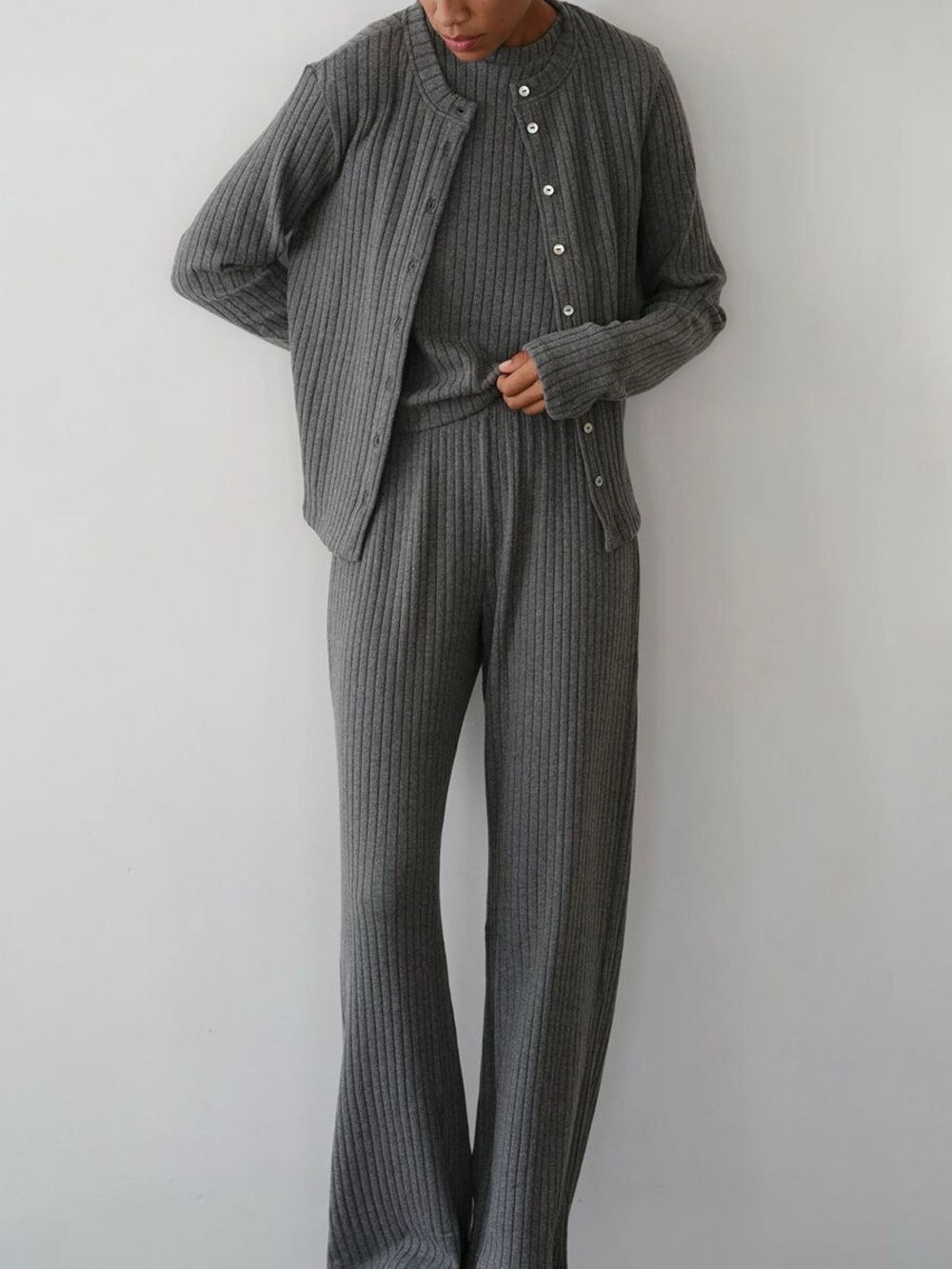 DONNI. Sweater Rib Simple Pants Dark Gray